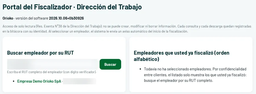 Portal del Fiscalizador: buscar empleador por su RUT, acceso de solo lectura