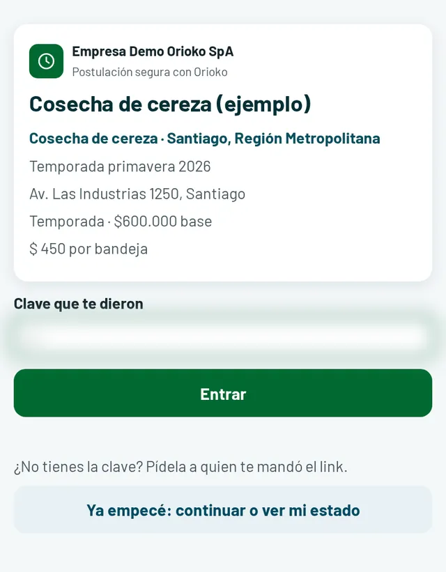 Link de campaña de postulación de ejemplo: cosecha de cereza